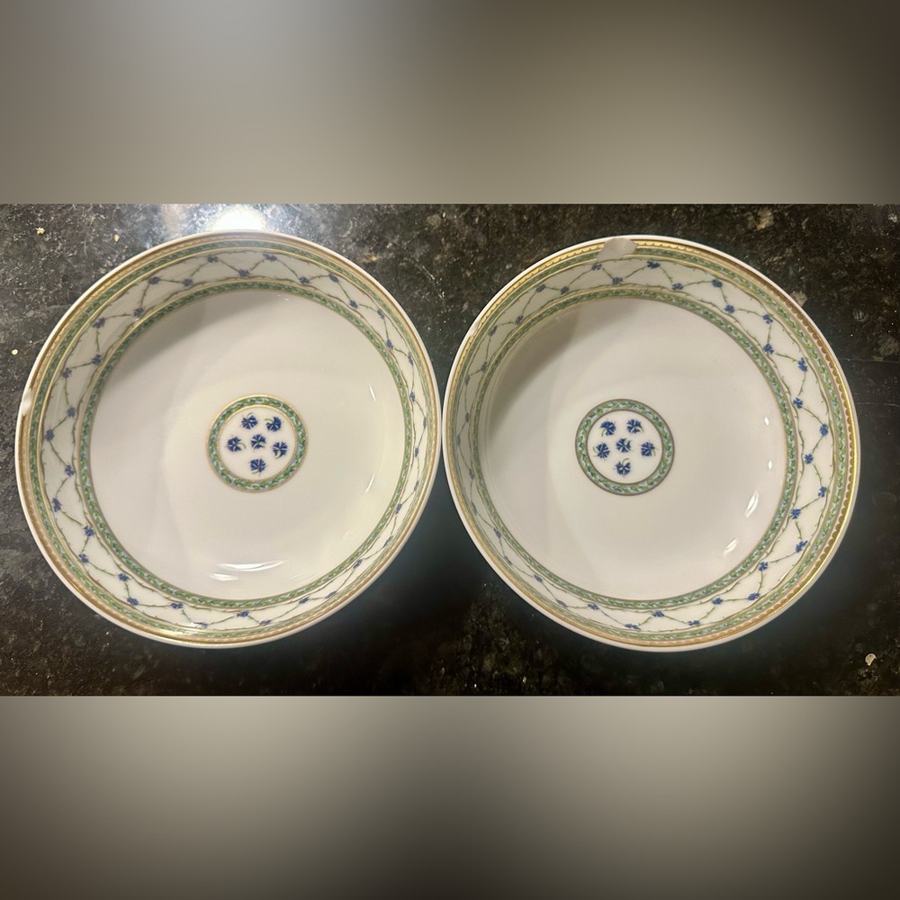 Pair of Porcelain Raynaud Limoges Dinnerware Bowls with Gold Leaf ✨